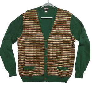 Wallachs Sweater Mens L Green Wool Blend Cardigan Made in Italy Vintage